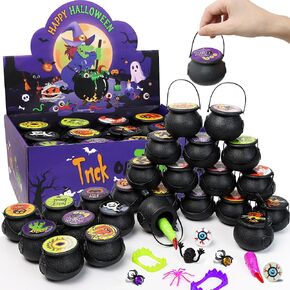 192 PCS Halloween Party Favors 24 Pack Prefilled Small Plastic Witch Cauldron, Halloween Assorted Toys Bulk Trick or Treat Halloween Party Miniatures Toys Classroom Exchange Prizes for Boy Girls Kids