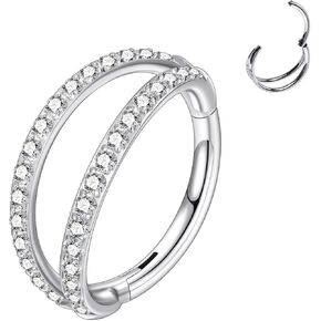16G 18G Titanium Nose Rings Hoop Ring Single/Double/Triple Septum Rings Conch Nose Stud Silver Helix Earrings Cartilage Lip Rings Ear Ring Body Piercing for Women Men