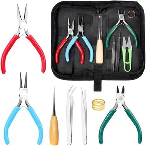 Keadic 8Pcs 4.5" Jewelry Pliers Set Contains Micro Round Nose Pliers, Wire Cutting Pliers and Chain Nose Pliers With Tweezers Jump Ring Opener for Jewelry Making Supplies Wire Wrapping Beading