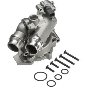 Gates 41086ALBH Water Pump Standard Rotation, 2 Outlet - Timing Belt Driven - Includes Back Housing, Thermostat