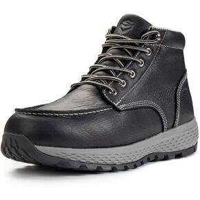 SUREWAY Men's Lightweight Casual Soft Toe Work Boot - Moc Toe, Men's Construction Industry Safety Wedge Work Boot/Shoe - Black, Comfort Insole, Superior Oil/Slip Resistance