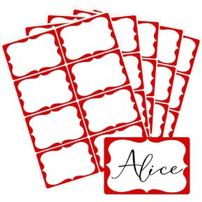 Red Name Tags,2"x 3" Name Tag Stickers with Red Border 200 Pcs Adhesive Name Tags Sticker Name Badges Labels for School, Office, Home, Party, Conferences