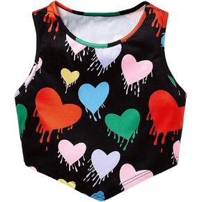 WDIRARA Girl's Heart Print Asymmetrical Hem Crop Tank Top Summer Round Neck Sleeveless Tank
