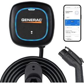 Generac Electric Vehicle (EV) Charger Level 2 Plus, 48 AMP - Quick Charge, Ultra Compact with 25 ft Cable - WiFi & Bluetooth App Management - Alexa & Google Home Comptabile - Energy Star/UL Certified