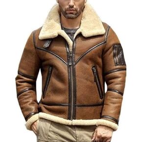 Mens Shearling Jacket B3 Flight Sheepskin Aviator Winter Coat Fur Bomber Leather Jacket