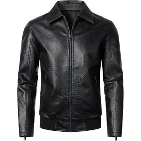 HOOD CREW Mens Faux Leather Bomber Jacket Classic Style Motorcycle Jackets