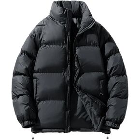 Men's Puffer Jacket Thickened Winter Coat Warm Stand Collar Color Block Zip Up Jacket Ski Bubble Coat