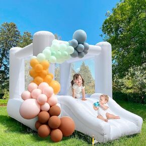 White Bounce House for Kids 2-8 Indoor Outdoor Toddlers Oxford Bouncy Castle with Slide & Blower,103 x 71 x 90 inch Birthday Party Gifts for Halloween Christmas