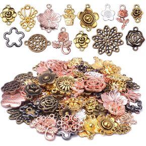 Flower Charms, 100g Craft Supplies Alloy Mixed Style Rose Life Flower Connector Links Charms Pendant Beads Charm for Jewelry Making Crafting Findings Accessory