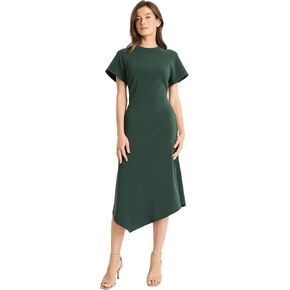 Maggy London Women's Elegant Midi Asymmetrical Hemline-Short Sleeve Fitted Bodice-Versatile Cocktail Dress