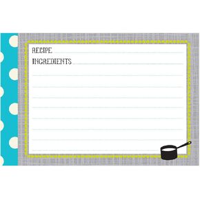 C.R. Gibson Baby Blue and White Polka Dot Blank Recipe Cards, 40pc, 4'' W x 6'' L