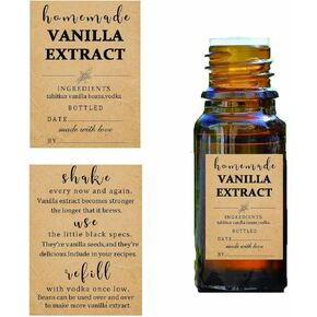 48 Pack Kraft Homemade Vanilla Extract Stickers 1.5×2 inch Square Personalized Vanilla Instruction Labels for Handcrafted Vanilla Bottles,Holiday Christmas Gifts,Jar Kitchen Pantry
