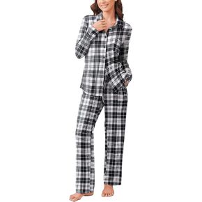 Ekouaer Button Down Pajamas Women Long Sleeve Pajama Sets Soft Button Up Pjs Sets 2 Piece Loungewear with Pockets