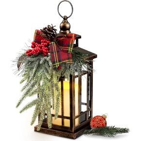 فوانيس عيد الميلاد ديكور داخلي مع شمعة LED لديكور طاولة عيد الميلاد المركزية، فانوس عتيق لعيد الميلاد مقاس 14 بوصة في الهواء الطلق مع زخرفة عيد الميلاد للمنزل ديكورات حفلات العطلات الداخلية