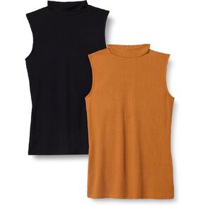 Amazon Essentials Women's Mock-Neck Slim-Fit Rib-Knit Sleeveless Top, Pack of 2