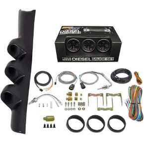 GlowShift Diesel Gauge Package Compatible with Dodge Ram Cummins 2500 3500 1994-1997 - Black 7 Color 60 PSI Boost, 1500 F Pyrometer EGT & Transmission Temp Gauges - Black Triple Pillar Pod