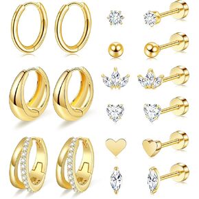 مجموعة أقراط ذهبية مسطحة الظهر للنساء من الفولاذ المقاوم للصدأ الجراحي المضاد للحساسية in Kuwait