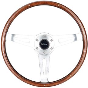 NRG Innovations NRG-ST-065 Steering Wheel - Classic Wood Grain Wheel, 380mm, 3 Spoke Center in Polished Aluminum, Wood with Metal Accents