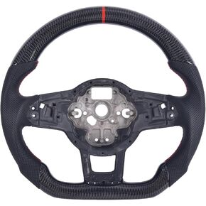Carbon Fiber Steering Wheel for Volkswagen GTI/golf MK7 2015-2017, D-shaped Flat-bottom Perforated Leather Grip