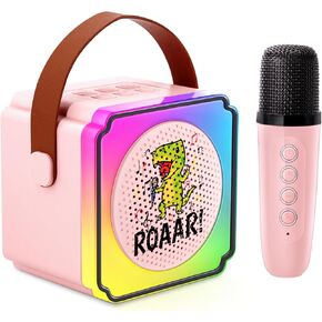 Kids Karaoke Machine、Kareoke Machine with Bluetooth and Wireless Microphone for Kids， Toys Gifts for Girls Boy Ages 4, 5, 6, 7, 8, 9, 10, 12 +Year Old Birthday (Pink-2 Mic)