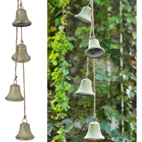 Vintage Gold Harmony Bell Set, 4 Pcs Small Hanging Meditation Bell, Brass Decorative Christmas Cow Bell, Rustic Metal Christmas Cowbell Set for Home Door Window Wall Tree Wreath Hanging Ornament Decor