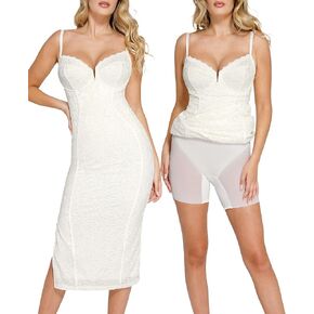 Popilush Lace Corset Dress with Built in Shapewear Formal Cocktail Dresses for Women Deep V Neck Side Slit Bodycon Midi Dress