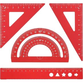 PATIKIL 20cm Metric Scale Metal Ruler 45°60°Metal Triangular Ruler Metal Protractor Aluminum Centimeter Straight Edge Geometry Set, 4 Packs, Blue