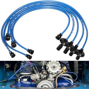 7mm Blue Silicone Ignition Plug Wires Set, 00-9407-0 Spark Plug Wire Set for VW Type 1 Bug, Beetle, Karmann GHIA, Type II (Bus), Thing, 9407 Copper Core 7mm