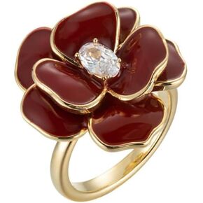 Kokoma Elegant Camellia Flower Ring for Women CZ Diamond Floral Statement Ring Open Wrap Finger Band Wedding Anniversary Promise Rings Dainty Jewelry