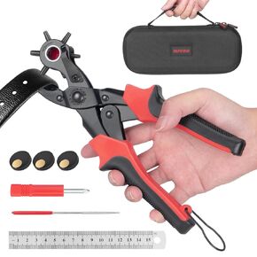 Belt Hole Puncher for Leather, Hole Punch Tool Kit with Storage Case, Belt Puncher for Leather, Watch Bands, Straps, Dog Collars, Shoes, Craft Projects, Heavy Duty Rotary Punch Plier with 6 Hole Sizes