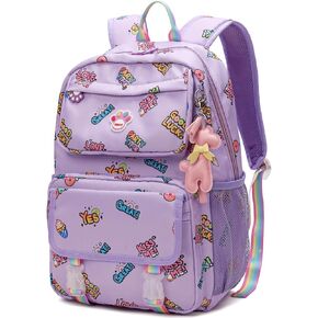 Fangflower Kids Backpack for Girls Ages 6-8 - Cute, Lightweight, Waterproof Cute School Backpack with Rainbow Handles & Deer Keychain