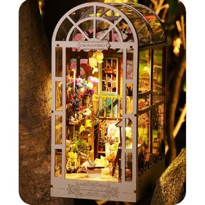 Garden House Book Nook Kit DIY Miniature House with LED Light Booknook Bookshelf Insert Decor Wooden Bookend Craft Hobby Diorama Kit Unique Gifts