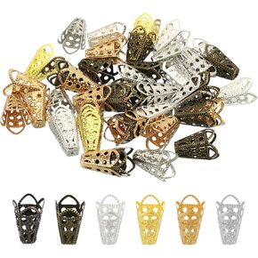 PATIKIL Flower Bead Caps, 50Pcs 10x16mm Hollow Metal Spacer Bead End Caps for Jewelry Making Earring Bracelets Necklace DIY Crafting, Multicolored