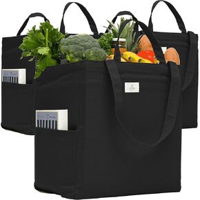 Nook Theory Heavy Duty Reusable Grocery Bags - 100% Cotton 12Oz Canvas Grocery Bags with Handles, Large Kitchen Grocery Bags, Reusable Shopping Bags for Groceries, Foldable Tote Bag (Khaki) in Kuwait