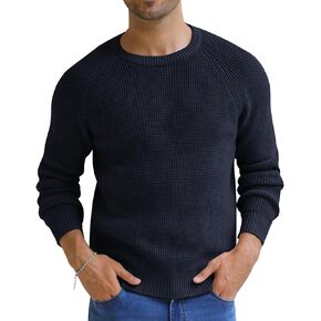 NITAGUT Mens Crewneck Pullover Sweater Waffle Textured Solid Knitted Soft Long Sleeve Sweaters with Ribbing Edge