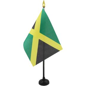Jamaica Table Flag 4'' x 6'' - Jamaican Desk Flag 15 x 10 cm - golden spear top - AZ FLAG