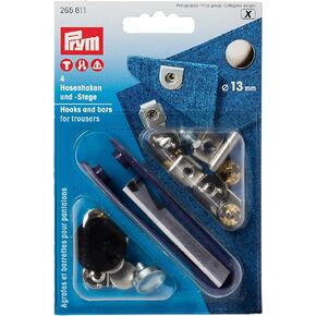 Prym Hooks & Bars for Trousers, 4 PC Snap Fasteners, Silver 4 Count