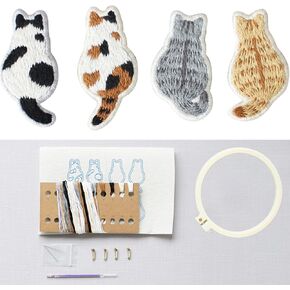 4pcs Cat Brooches Embroidery Kit, Hand Embroidery Kit for Beginners, Embroidery Kits for Adults, Embroidery Starter Kit with Embroidery Patterns, Embroidery Hoop Colorful