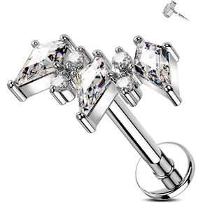 Jewseen G23 Titanium Flat Back Stud Earring Internally Threaded Cartilage Stud CZ Conch Piercing Jewelry 16G Helix Labret Lip Ring for Women Men