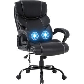 BestOffice Big and Tall Office Chair 400lbs Heavy Duty Metal Base Ergonomic Massage Desk Chair with Lumbar Support Arms High Back PU Leather Executive Task Computer Chair for Home Office