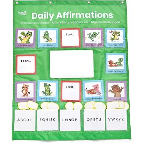 hand2mind Daily Affirmations Pocket Chart, Positive Affirmation Cards for Kids, Growth Mindset for Kids, Calming Corner Classroom Decor, Social Emotional Learning, Preschool Teacher Supplies