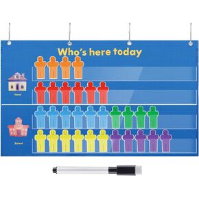 Teling Attendance Chart for Classroom Preschool Pocket Chart with 72 Cards 4 Hooks and 1 Erasable Pen for Wall Homeschool Kindergarten School Daycare Organization Teacher Accessories