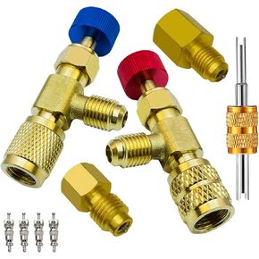 صمام شحن غاز التبريد R12 R410A، R12 R22-1/4 بوصة ذكر إلى 1/4 بوصة أنثى، R410-1/4 بوصة ذكر إلى 5/16 بوصة أنثى، محول صمام الأمان السائل صمام كروي للتحكم في التدفق، 1/2 بوصة إلى محولات خزان التبريد 1/4 بوصة