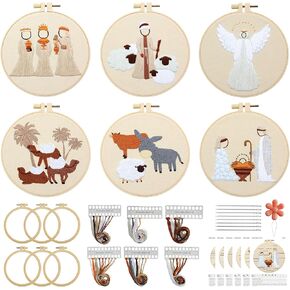 Stranthother 6 Sets Nativity Embroidery Kit Christian Embroidery Kit Christmas Cross Stitch Kit Christmas Embroidery Starter Kit Nativity Beginner Set Needlepoint Kit Set Nativity Embroidery Kit
