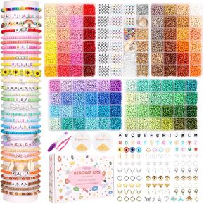 Petoss 13000pcs 4mm Seed Beads for Friendship Bracelets Making,96 Colors Glass Seed Beads for Jewelry Making with 480 Letter Beads, Gold Silver Findings,Smile Face Bead for Crafts Bead Kit Gifts