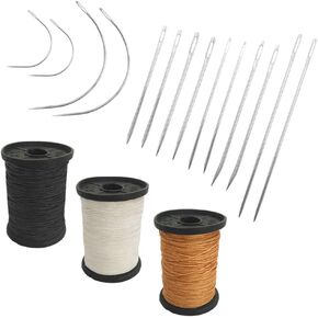 Set of 17 Heavy Duty Household Hand Needles and Extra Strong Upholstery Thread, SourceTon 7 Styles of Leather Canvas Sewing Needles and 3 Colors Nylon Thread (50 Yard of Each Thread)