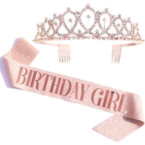 Birthday Girl Sash & Rhinestone Tiara Kit - Rose Gold Birthday Gifts Glitter Birthday Sash Birthday Party Favors