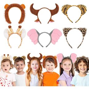 6Pcs Animal Headbands for Jungle Safari Wild One Farm Animal Cosplay Birthday Party Decor Hair Hoop for Kids Adults