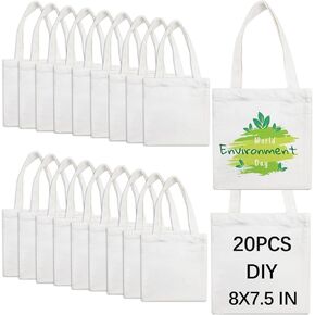 20 Pcs 8X7.5 Inch Sublimation mini tote bags,Blank Canvas Tote Bags Reusable Grocery Bags, small tote bags for kids DIY