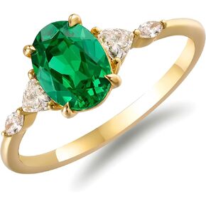 14K 18K Gold Emerald Rings for Women, 1 1/2 CT Oval Cut Birthstone Promise Anniversary Gold Vermeil/925 Sterling Silver Plated Ring, Gift for Wife Mom Girlfriend Her Size 5 to 12